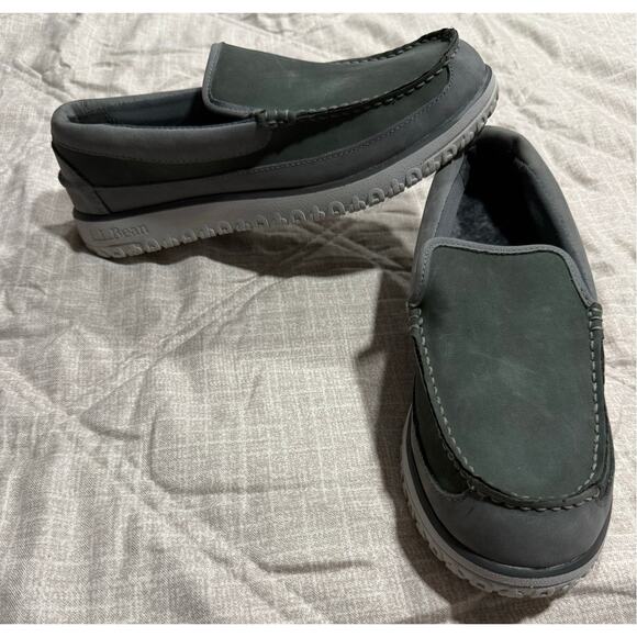 NWOB LL Bean All Week Slippers Loafers Moccasins Fur Suede Mens 8 Sage MSRP $99 - Picture 1 of 9